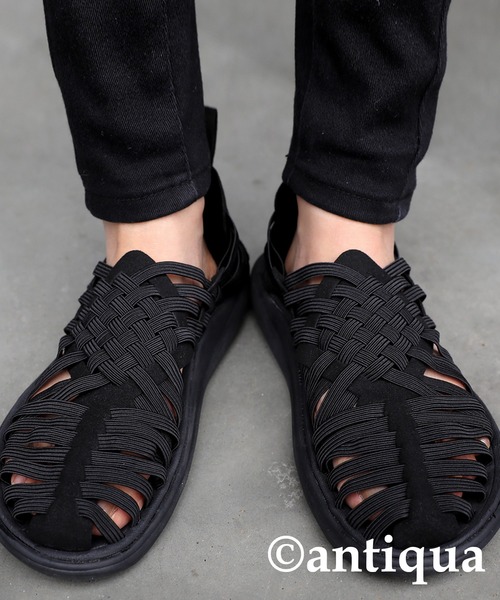 antiqua（アンティカ）の「メッシュ編みスポーツゴムサンダル（サンダル・レディース・ブラック・26/24/27/25/23.5/28）」の2枚目の写真