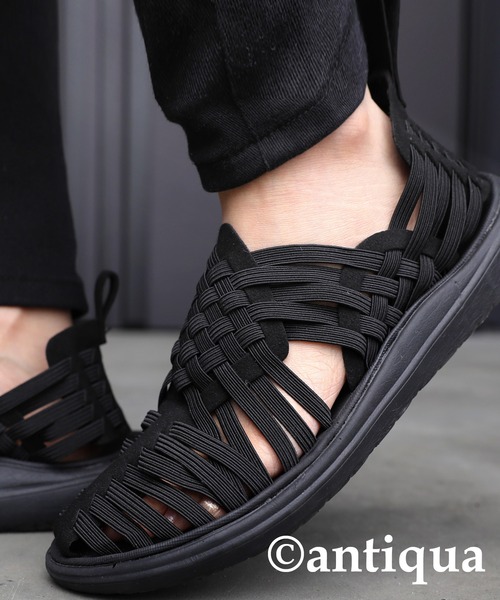 antiqua（アンティカ）の「メッシュ編みスポーツゴムサンダル（サンダル・レディース・ブラック・26/24/27/25/23.5/28）」の4枚目の写真