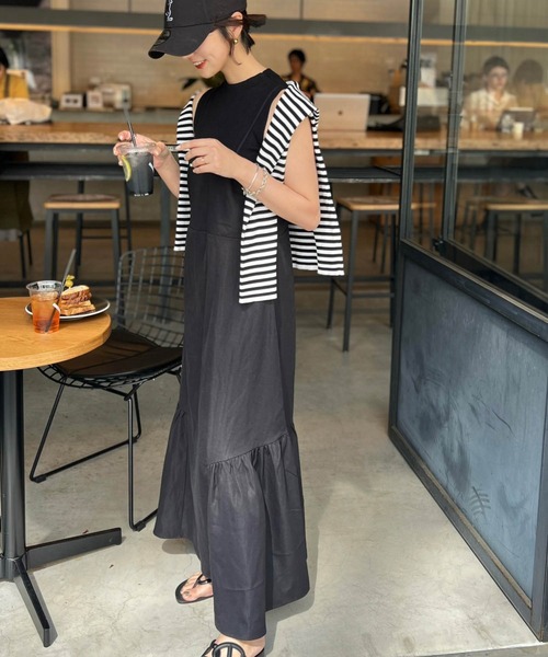 AMELY(エミリー)の「バックリボンサイドティアードキャミワンピース(ワンピース・レディース・ベージュ系その他/ブルー/ブラック/ネイビー系/ブラウン系その他/ブラック系その他・フリー)」の3枚目の写真