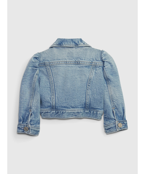 GAP（ギャップ）の「ウォッシュウェル オーガニックコットン パフスリーブ デニムジャケット (ベビー)（デニムジャケット・キッズ・ライトインディゴブルー・18-24M/12-18M/6-12M）」の2枚目の写真