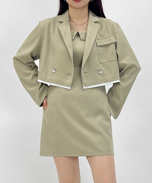 179/WG（イチナナキュウダブルジー）の「スクエアラペル ミニワンピース（ワンピース・レディース・ベージュ/チャコールグレー/ブラウン・MEDIUM）」の3枚目の写真