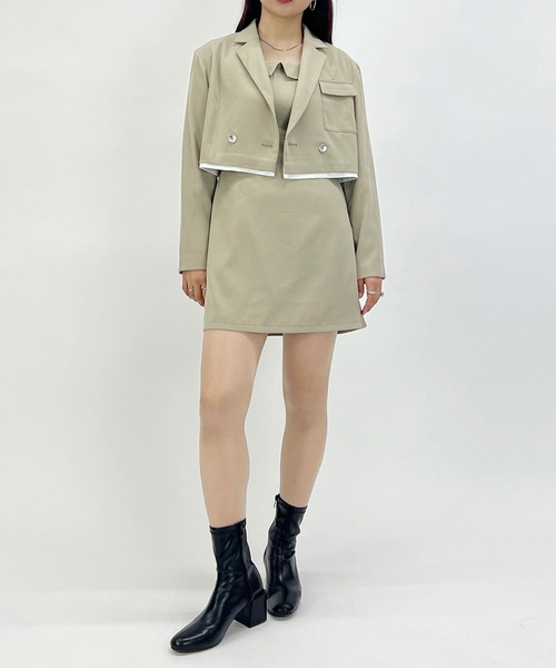 179/WG（イチナナキュウダブルジー）の「スクエアラペル ミニワンピース（ワンピース・レディース・ベージュ/チャコールグレー/ブラウン・MEDIUM）」の16枚目の写真