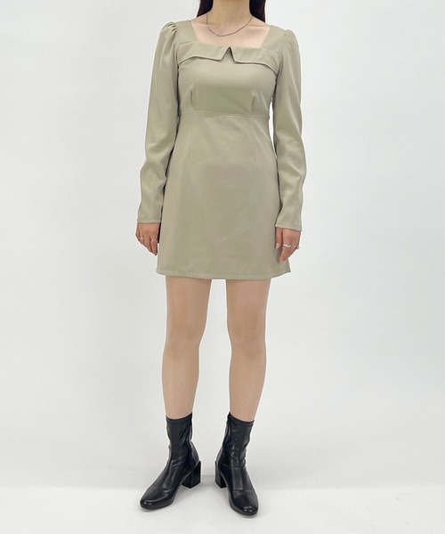 179/WG（イチナナキュウダブルジー）の「スクエアラペル ミニワンピース（ワンピース・レディース・ベージュ/チャコールグレー/ブラウン・MEDIUM）」の17枚目の写真