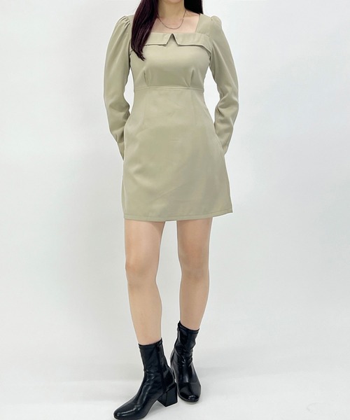 179/WG（イチナナキュウダブルジー）の「スクエアラペル ミニワンピース（ワンピース・レディース・ベージュ/チャコールグレー/ブラウン・MEDIUM）」の18枚目の写真