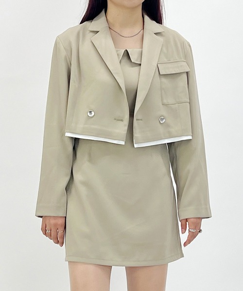 179/WG（イチナナキュウダブルジー）の「スクエアラペル ミニワンピース（ワンピース・レディース・ベージュ/チャコールグレー/ブラウン・MEDIUM）」の22枚目の写真