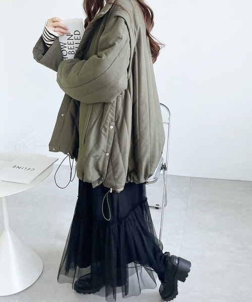 GeeRA（ジーラ）の「スタンドカラーマルチウェイキルティングコート（ダウンジャケット/コート・レディース・サンドグレー/ブラック/カーキ・LARGE/X-LARGE/MEDIUM）」の20枚目の写真