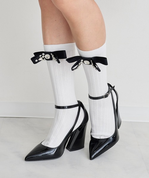 Narcissus（ナルシス）の「【Narcissus】ビジューリボンソックス（ソックス/靴下・レディース・ブラック/ホワイト・FREE）」の5枚目の写真