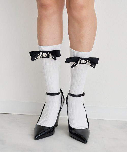 Narcissus（ナルシス）の「【Narcissus】ビジューリボンソックス（ソックス/靴下・レディース・ブラック/ホワイト・FREE）」の6枚目の写真