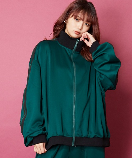 マークアンドロナ 緑　ピンク　柄　トラックジャケット　パンツ　ジャージ　セット マークアンドロナ 緑 ピンク 柄 トラックジャケット パンツ