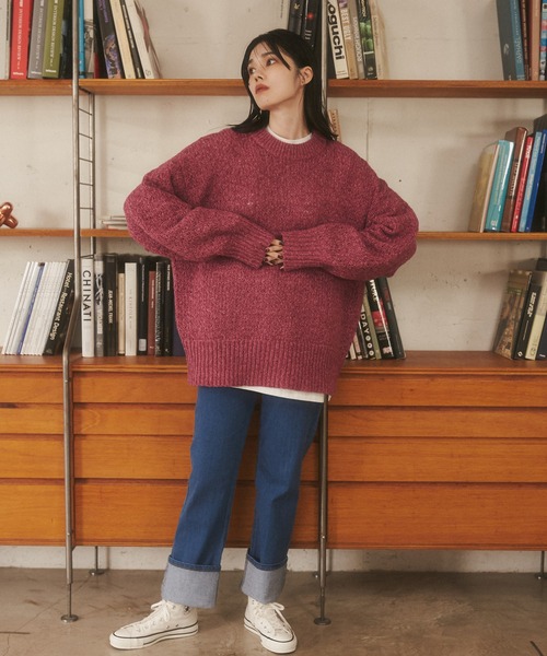 hunch(ハンチ)の「ミックスカラー オーバーサイズニット(ニット/セーター・レディース・ピンク/ブラック/杢グレー/ブルー・FREE)」の14枚目の写真