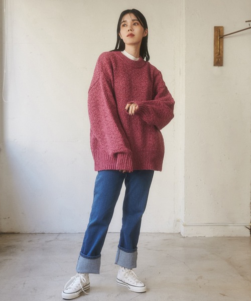 hunch(ハンチ)の「ミックスカラー オーバーサイズニット(ニット/セーター・レディース・ピンク/ブラック/杢グレー/ブルー・FREE)」の15枚目の写真