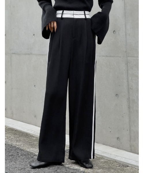 【新品 タグ付き】 roarguns / AddElmサイドラインパンツ 2 黒 Re:EDIT（リエディ）の「[低身長/高身長サイズ有]ツイルマーベルト