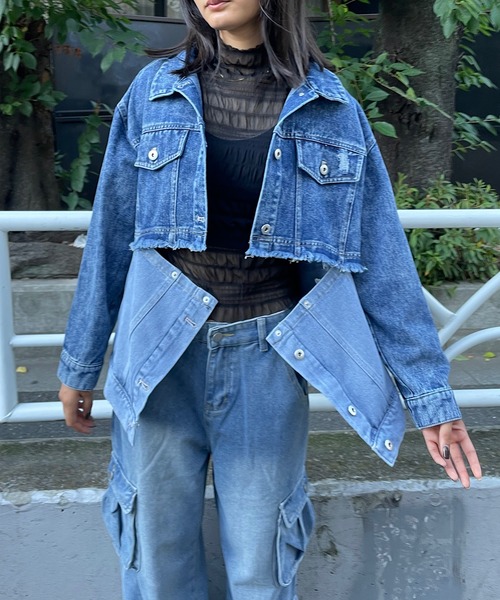 ROGER AND RAW(ロジャーアンドロウ)の「2wayデニムジャケット(取り外し可能)(デニムジャケット・レディース・ブルー/ブラック・FREE)」の6枚目の写真