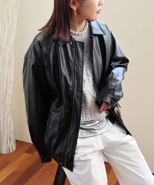 ULEULA（ウルア）の「フェイクレザーブルゾン（ブルゾン・レディース・ブラック/ブラウン・FREE）」の5枚目の写真