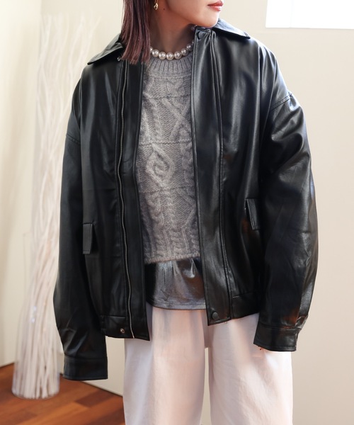 ULEULA（ウルア）の「フェイクレザーブルゾン（ブルゾン・レディース・ブラック/ブラウン・FREE）」の7枚目の写真