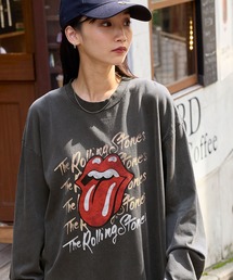 【KISS/The Rolling Stones/Aerosmith/The Who】別注ヴィンテージライク ロックプリントピグメント加工 長袖Tシャツ