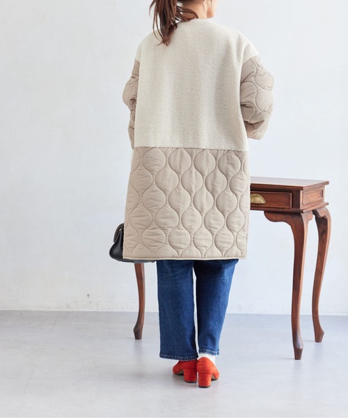 Chez toi(シェトワ)の「ボア×ひょうたんキルト切替コート(ノーカラーコート・レディース・ベージュ/ブラック/カーキ・FREE)」の8枚目の写真