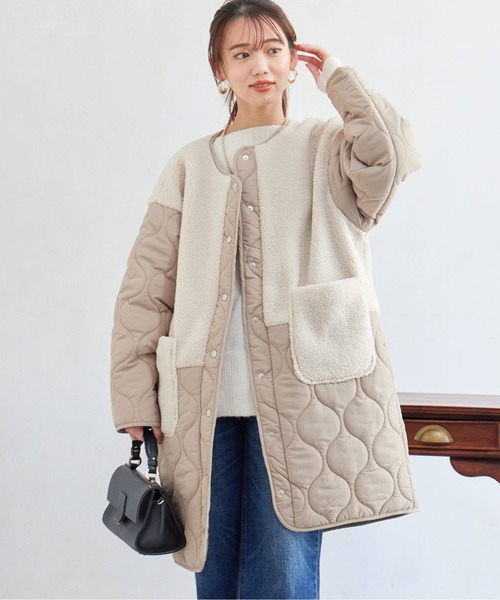 Chez toi(シェトワ)の「ボア×ひょうたんキルト切替コート(ノーカラーコート・レディース・ベージュ/ブラック/カーキ・FREE)」の11枚目の写真