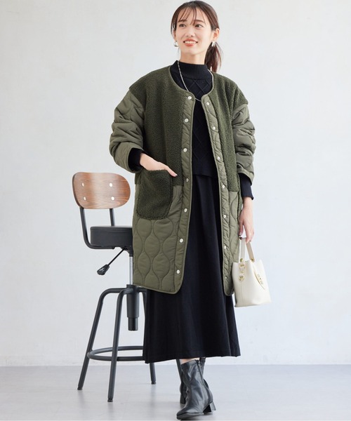 Chez toi(シェトワ)の「ボア×ひょうたんキルト切替コート(ノーカラーコート・レディース・ベージュ/ブラック/カーキ・FREE)」の15枚目の写真