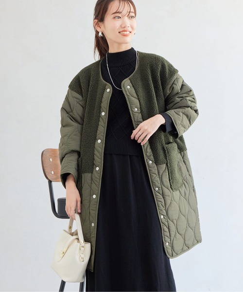 Chez toi(シェトワ)の「ボア×ひょうたんキルト切替コート(ノーカラーコート・レディース・ベージュ/ブラック/カーキ・FREE)」の19枚目の写真