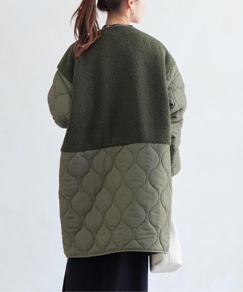 Chez toi(シェトワ)の「ボア×ひょうたんキルト切替コート(ノーカラーコート・レディース・ベージュ/ブラック/カーキ・FREE)」の20枚目の写真