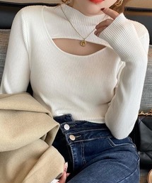 deux amour | 胸あきデザインリブハイネックプルオーバー(その他トップス)