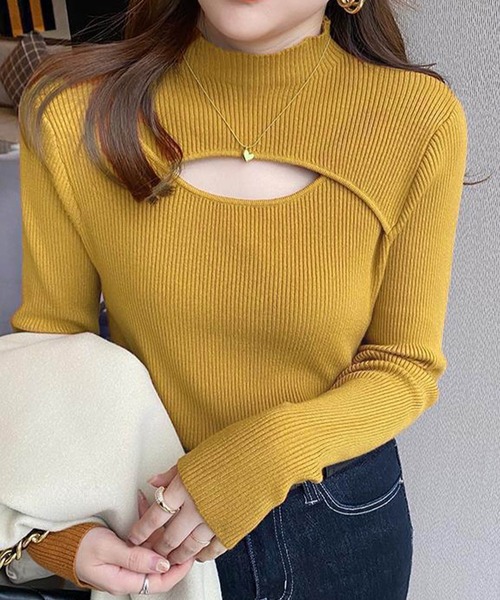 deux amour(ドゥーザムール)の「胸あきデザインリブハイネックプルオーバー(その他トップス・レディース・オレンジ/ブラック/アイボリー/ホワイト/グリーン/ブラウン・FREE)」の6枚目の写真