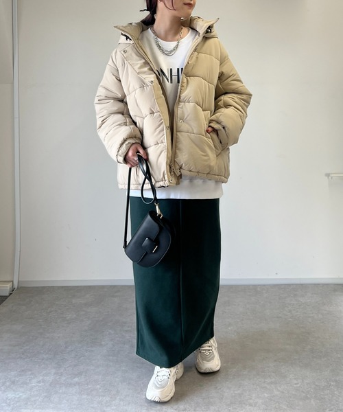 un dix cors（アンディコール）の「《WEB限定》オーバー中綿ジャケット（ダウンジャケット/コート・レディース・ベージュ/ブラック・FREE）」の18枚目の写真