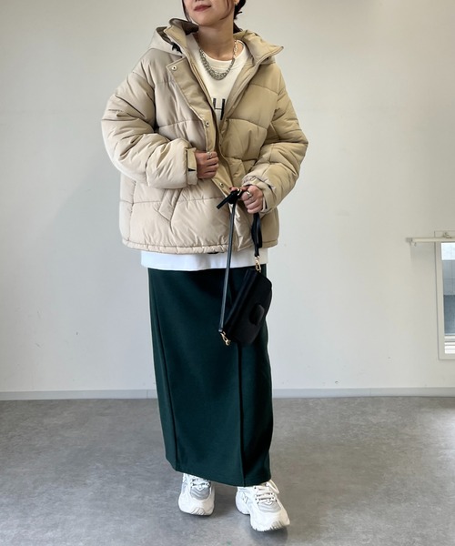 un dix cors（アンディコール）の「《WEB限定》オーバー中綿ジャケット（ダウンジャケット/コート・レディース・ベージュ/ブラック・FREE）」の22枚目の写真