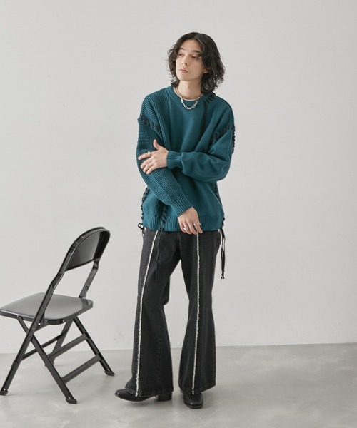 JUNRED(ジュンレッド)の「ワッフル切替ステッチニットプルオーバー(ニット/セーター・メンズ・グリーン/ブラック/ライトグレー・M/S/L)」の20枚目の写真