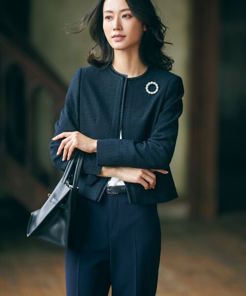 美品♡UNITED ARROWS Green label ネイビースカートスーツ green label relaxing スーツ ノーカラー ツイード 紺（美品