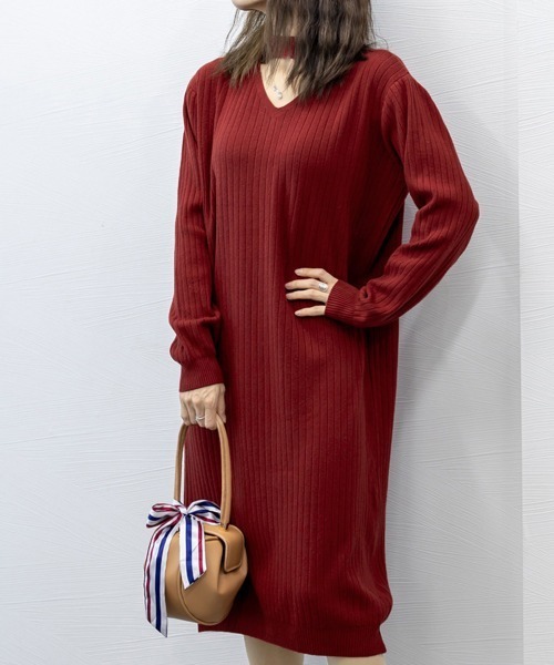 Miniministore(ミニミニストア)の「リブニットワンピース ロング丈 vネック(ワンピース・レディース・ワインレッド/ブラック/アイボリー・フリー)」の7枚目の写真