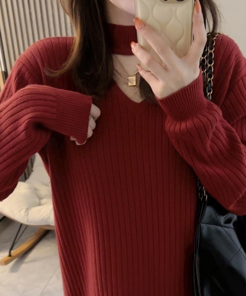 Miniministore(ミニミニストア)の「リブニットワンピース ロング丈 vネック(ワンピース・レディース・ワインレッド/ブラック/アイボリー・フリー)」の12枚目の写真