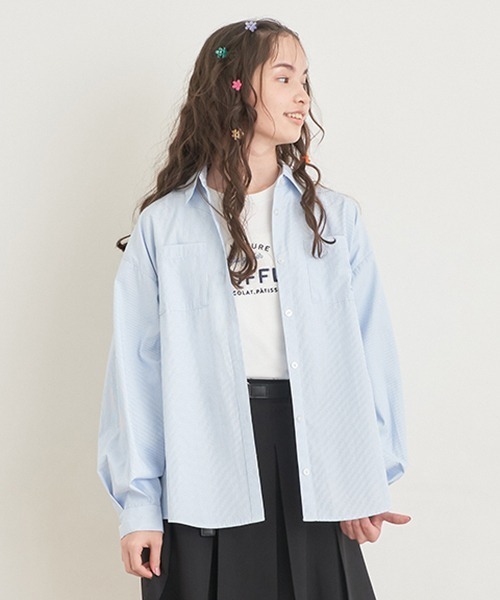 【セール】ストライプシャツ＋長袖Ｔシャツセット（アンサンブル）｜pom ponette junior（ポンポネットジュニア）