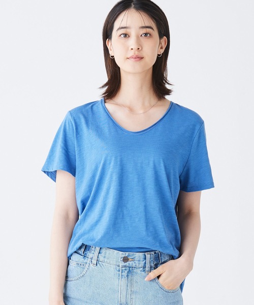 L.L.Bean（エルエルビーン）の「オーガニック・コットン・ティ、Vネック　半袖 米国フィット・レギュラー（Tシャツ/カットソー・レディース・モスグリーン/ホワイト/ブルー/エメラルドブルー・SMALL/MEDIUM/X-SMALL/LARGE）」の10枚目の写真