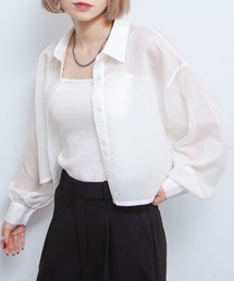 シアーストライプクロップドシャツ