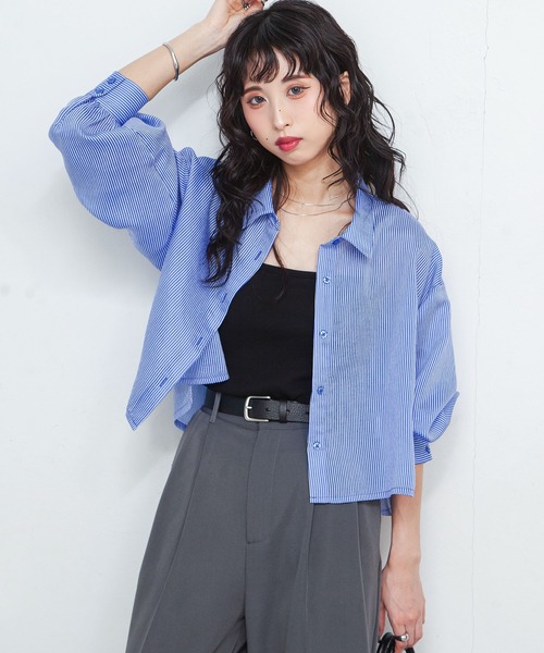 ブラウス シャツ シアーストライプフレンチブラウス レディース Gready Brilliant ブラウス シャツ シアーストライプフレンチ