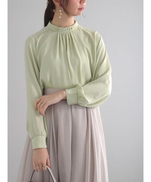 Te chichi（テチチ）の「フロントタックスタンドブラウス（シャツ/ブラウス・レディース・グリーン/キナリ/オフホワイト/グレー・F）」の4枚目の写真