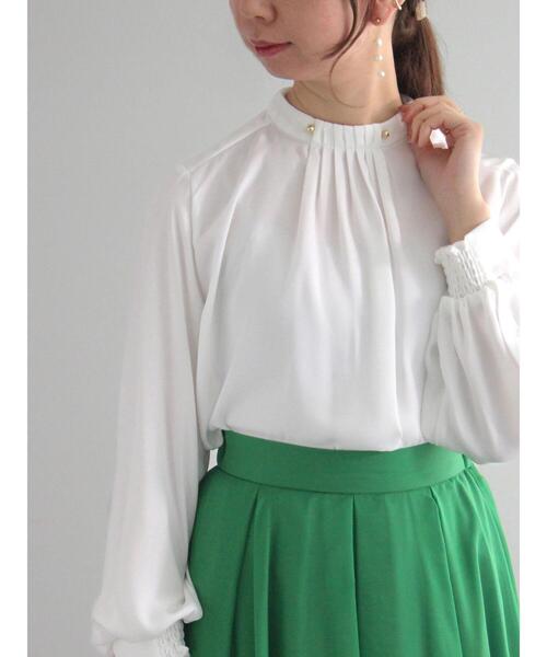 Te chichi（テチチ）の「フロントタックスタンドブラウス（シャツ/ブラウス・レディース・グリーン/キナリ/オフホワイト/グレー・F）」の5枚目の写真