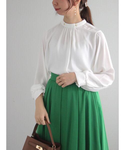 Te chichi（テチチ）の「フロントタックスタンドブラウス（シャツ/ブラウス・レディース・グリーン/キナリ/オフホワイト/グレー・F）」の14枚目の写真