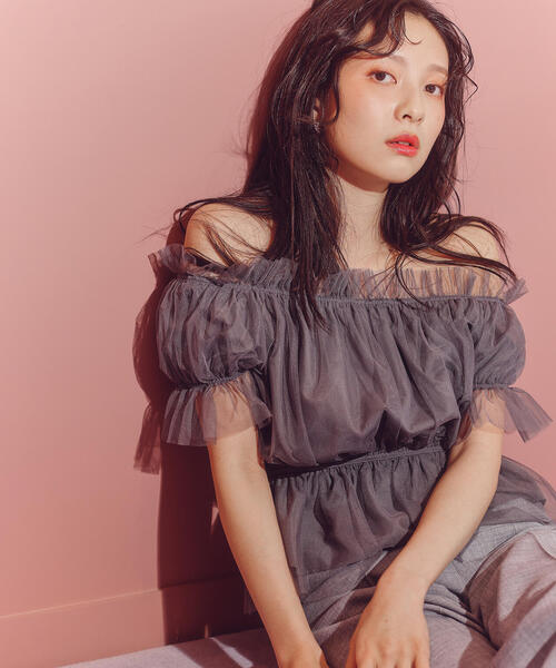 PROPORTION BODY DRESSING（プロポーションボディドレッシング）の「ペプラムチュールブラウス / 1214110412（シャツ/ブラウス・レディース・ホワイト系その他/ピンク/グレー・FREE）」の19枚目の写真