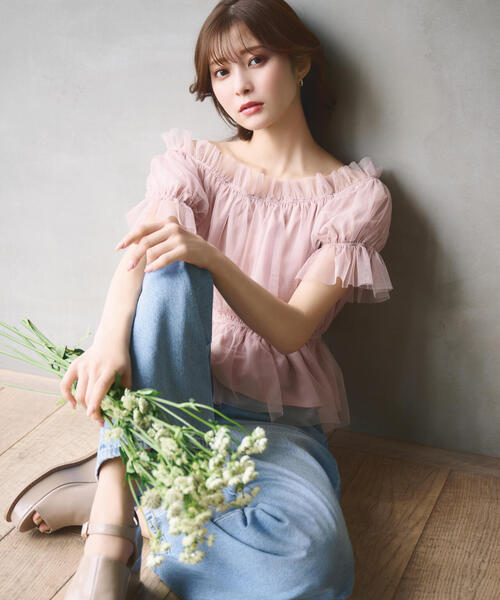 PROPORTION BODY DRESSING（プロポーションボディドレッシング）の「ペプラムチュールブラウス / 1214110412（シャツ/ブラウス・レディース・ホワイト系その他/ピンク/グレー・FREE）」の3枚目の写真