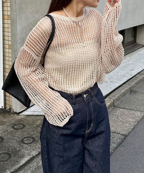 fredy emue（フレディエミュ）の「ラメメッシュプルオーバー（ニット/セーター・レディース・アイボリー/ブラウン/ブルー・38）」の9枚目の写真