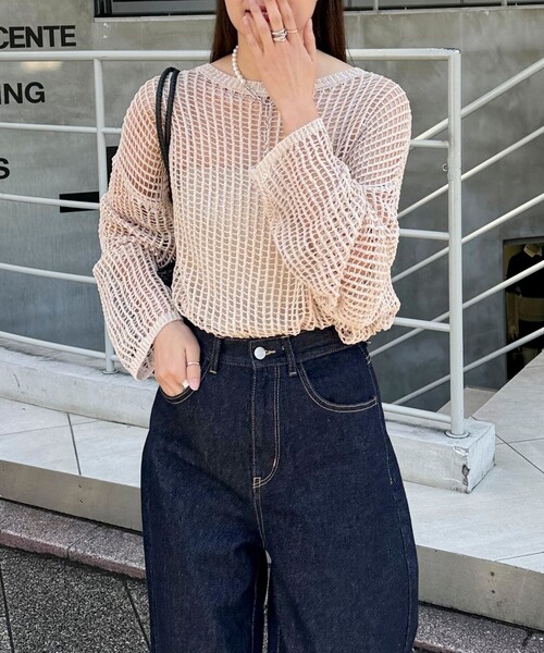 fredy emue（フレディエミュ）の「ラメメッシュプルオーバー（ニット/セーター・レディース・アイボリー/ブラウン/ブルー・38）」の18枚目の写真