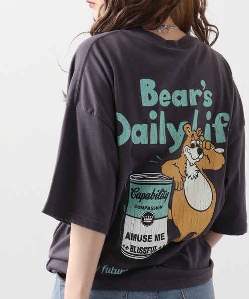 FUNALIVE（ファンアライブ）の「ｵｰﾊﾞｰｻｲｽﾞ ｽﾉｰｳｫｯｼｭ加工 レトロTｼｬﾂ レトロベア　半袖（Tシャツ/カットソー・メンズ・スミクロ/ブラック/ダークグリーン/ネイビー・LL/L/M）」の2枚目の写真