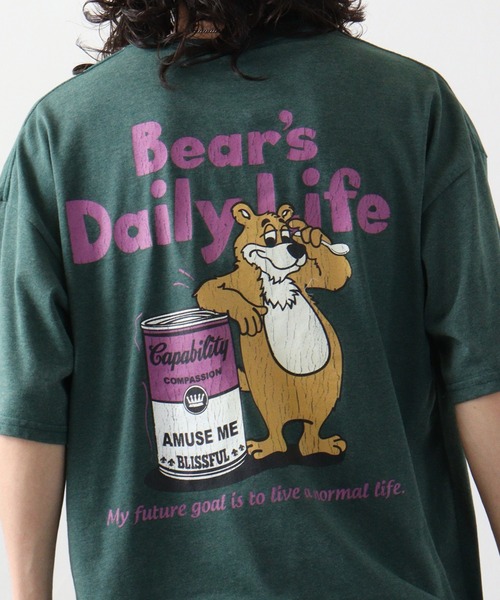 FUNALIVE（ファンアライブ）の「ｵｰﾊﾞｰｻｲｽﾞ ｽﾉｰｳｫｯｼｭ加工 レトロTｼｬﾂ レトロベア　半袖（Tシャツ/カットソー・メンズ・スミクロ/ブラック/ダークグリーン/ネイビー・LL/L/M）」の3枚目の写真