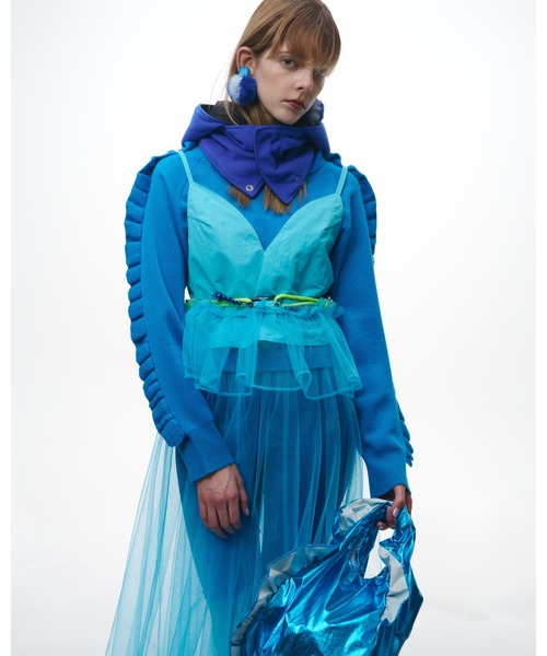 【ノントーキョー】フリルベスト ドローコード ネイビー ギャザー 日本製 ノントーキョー】フリルベスト ドローコード ネイビー ギャザー 日本製