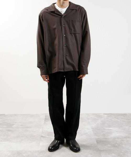 And A（アンドエー）の「And A アンドエー / SUPER 140’S WOOL SAXONY OPEN COLLAR L/S SHIRT JACKET スーパー140’Sウールサキソニーオープンカラーシャツ / AA-S24M001（シャツ/ブラウス・メンズ・ネイビー/ブラウン・2/1）」の21枚目の写真