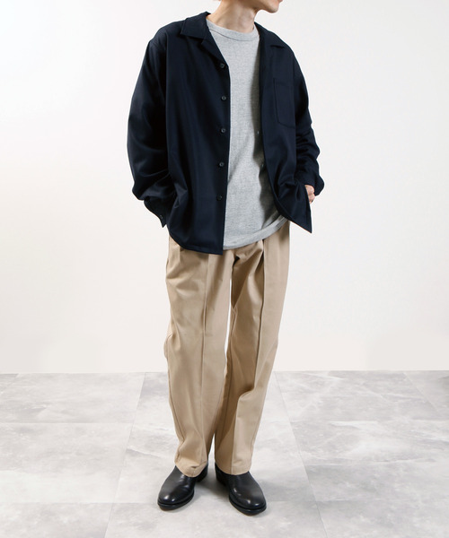And A（アンドエー）の「And A アンドエー / SUPER 140’S WOOL SAXONY OPEN COLLAR L/S SHIRT JACKET スーパー140’Sウールサキソニーオープンカラーシャツ / AA-S24M001（シャツ/ブラウス・メンズ・ネイビー/ブラウン・2/1）」の22枚目の写真