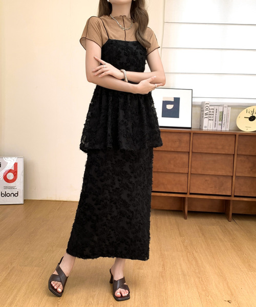 emi+（エミプラス）の「ジャガードププラムキャミ＋スカートセットアップ（セットアップ・レディース・ブラック/アイボリー・L/S/M）」の19枚目の写真